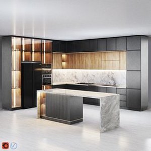 Kitchen Modern Dark theme 3d model Download Maxve