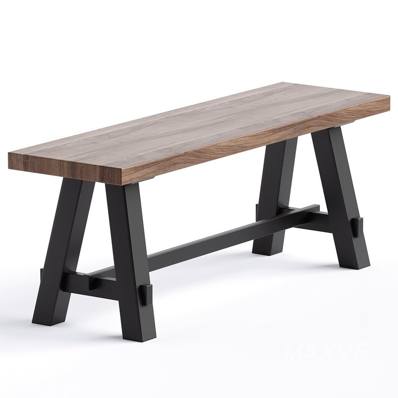 Elyon 48 Wide Rustic industrial Solid Wood Bench 3d model Download Maxve