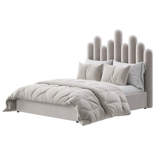 Light Wood Upholstered Panel Modern Bed 3d model Download Maxve