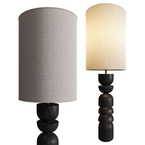 Aska Charred Wood And Natural Linen Table Lamp 3d model Download Maxve