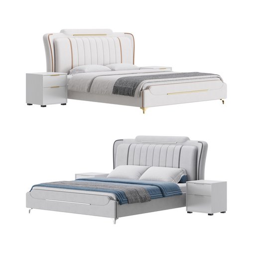 Queen Size Upholstered Headboard Bed 3d model Download Maxve