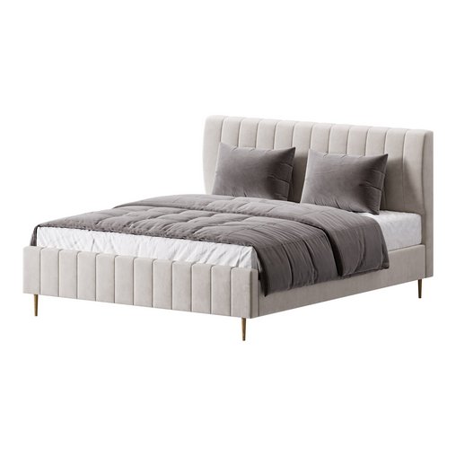 Wooden Non-Adjustable White Upholstered Modern Bed 3d model Download Maxve