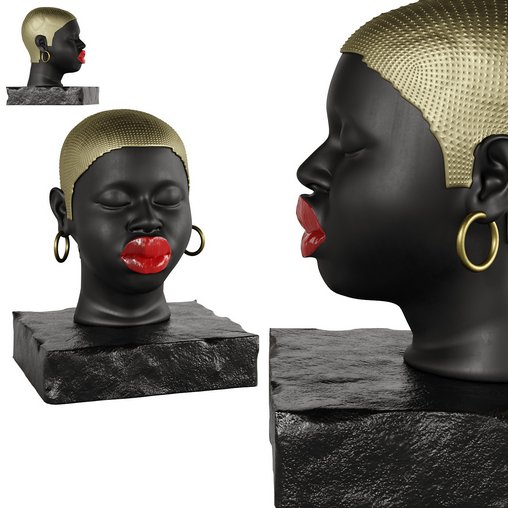 Modern Figure Head Female Black Red Lip 3d model Download Maxve