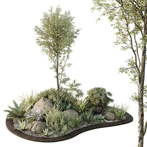 HQ Tree and bush garden box outdoor VOL 08 3d model Download Maxve