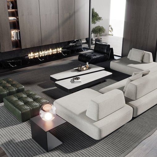 Modern sofa and coffee table combination 3d model Download Maxve