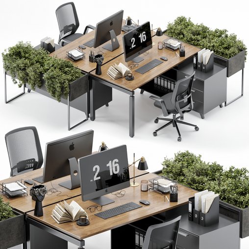 Employee Set Office Furniture 04 3d model Download Maxve