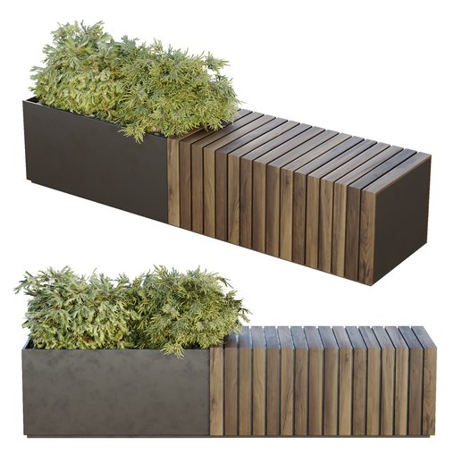HQ Urban environment set of green plant benches 13 3d model Download Maxve