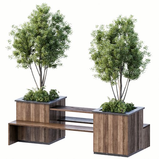 Bench with Plants - Urban Furniture 01 3d model Download Maxve