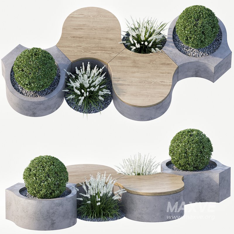 Bench with Plants – Urban Furniture 02