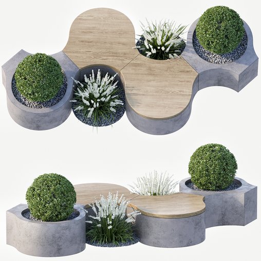 Bench with Plants - Urban Furniture 02 3d model Download Maxve