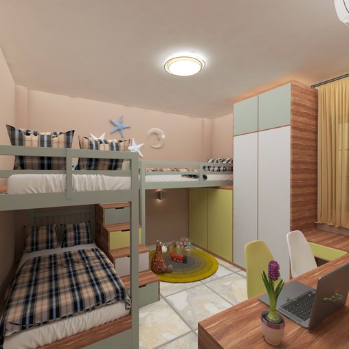 triplet kids bedroom 3d model Download Maxve