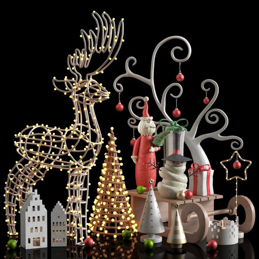 decorative set christmas 2 3d model Download Maxve