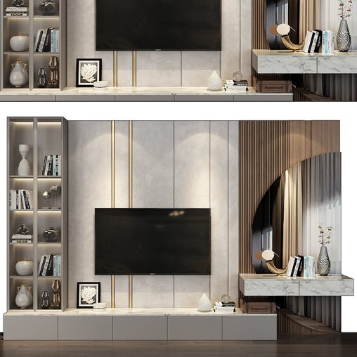 TV Wall set 0121 3d model Download Maxve