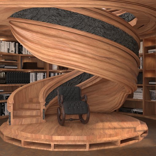 wooden spiral staircase in a room with bookshelves 3d model Download Maxve