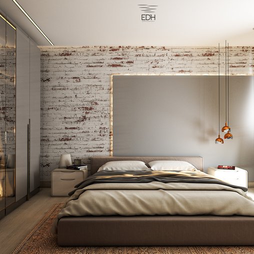 3D Bedroom scene with brick wall 3d model Download Maxve