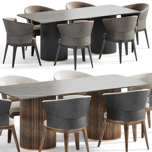 Sari lounge chair and Petrus round dining table 3d model Download Maxve