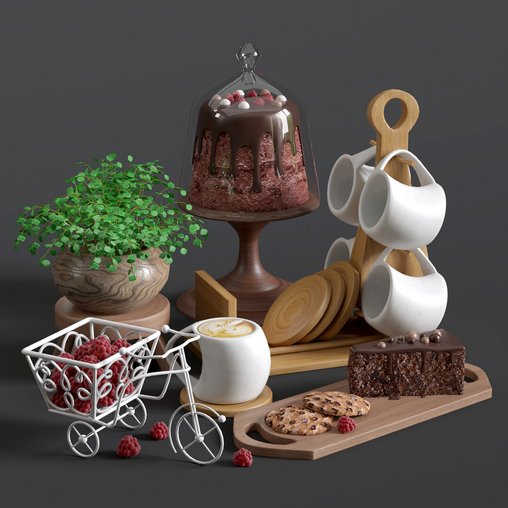 decorative set 09 coffee and sweets 3d model Download Maxve