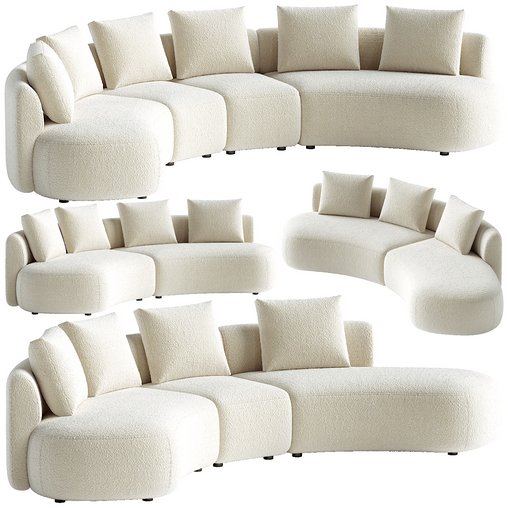 Pebble Boucle Curved Modular Sofa 3d model Download Maxve