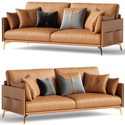 Glamorous Brown Leather Sofa 3d model Download Maxve