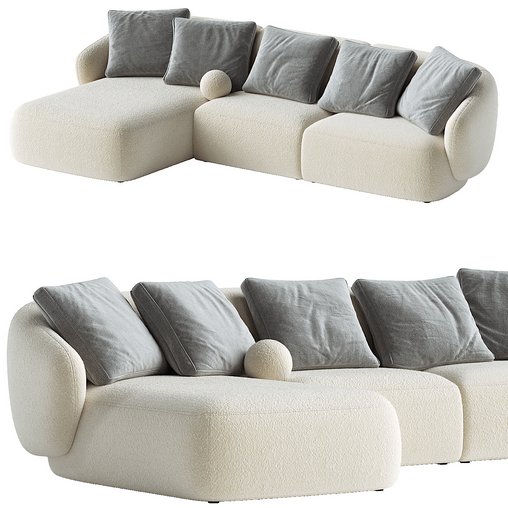 Auburn Performance Fabric Chaise Sectional Sofa 3d model Download Maxve