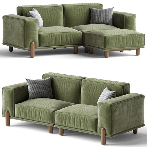 Cuboid Corduroy Fabric Dark Green Sectional Sofa 220 cm 3d model Download Maxve