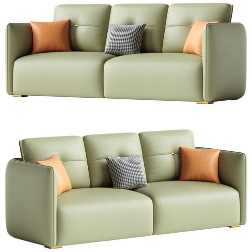Modern Green Tech Cloth Upholstered Sraight-back Sofa 210 cm 3d model Download Maxve