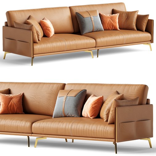 Glamorous Brown Leather Sofa 280 cm 3d model Download Maxve
