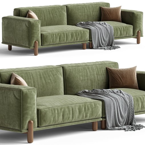 Cuboid Corduroy Fabric Dark Green Sectional Sofa 3d model Download Maxve