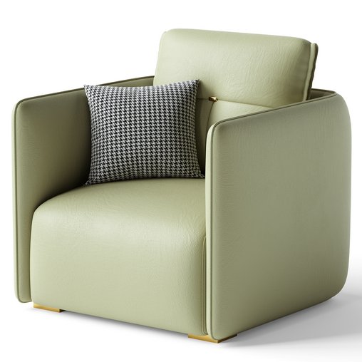 Modern Green Tech Cloth Upholstered Sraight-back Armchair 3d model Download Maxve