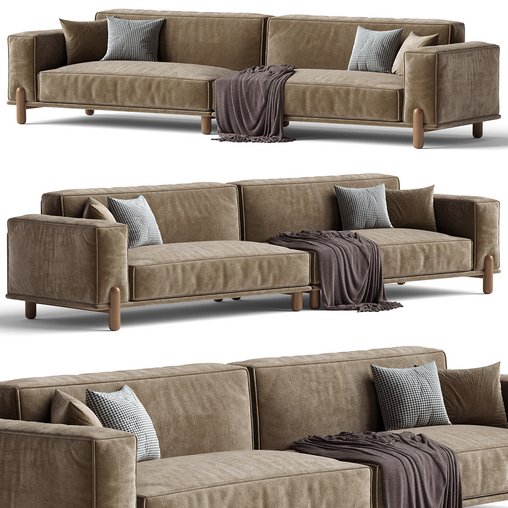 Cuboid Corduroy Fabric Dark Green Sectional Sofa 350 cm 3d model Download Maxve