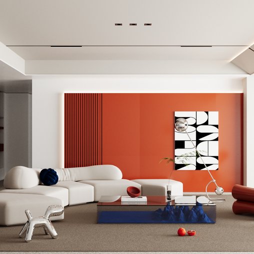 Red Living Room 3d model Download Maxve