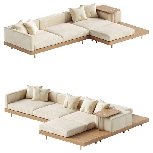 Japandi XXL Wooden Sofa 03 3d model Download Maxve
