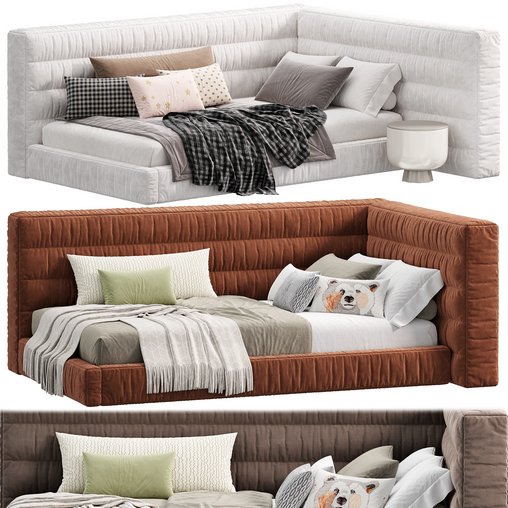 Hudson Upholstered Corner Bed by pbteen 3d model Download Maxve
