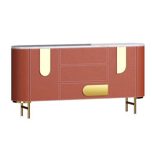 Modern Metal Sideboard Credenza with Three Drawers Narrow Size 3d model Download Maxve