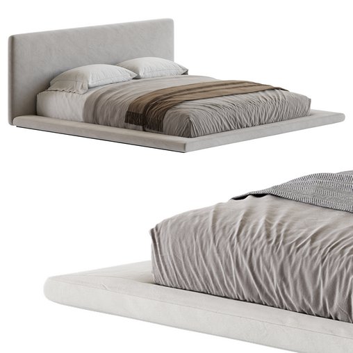 Cesar Suede Fabric Contemporary Minimalist Bed 3d model Download Maxve