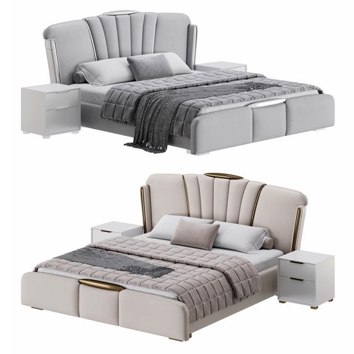 Grey Modern Bed 3d model Download Maxve