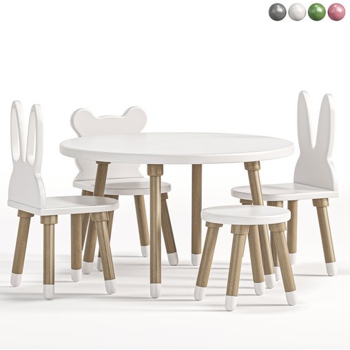 Children's table and chair set 3d model Download Maxve