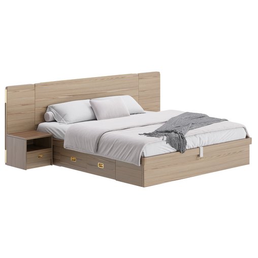 Brown Wooden Panel Bed 3d model Download Maxve