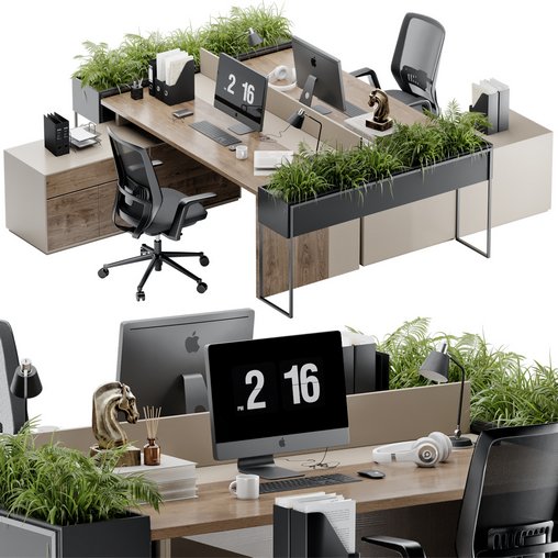 Employee Set Office Furniture 11 3d model Download Maxve