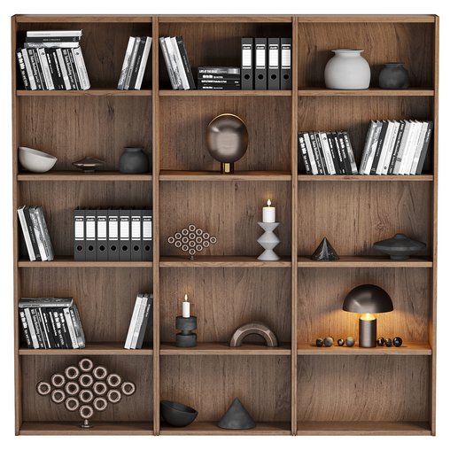 Bookcase and minimal wood with decor 01 3d model Download Maxve