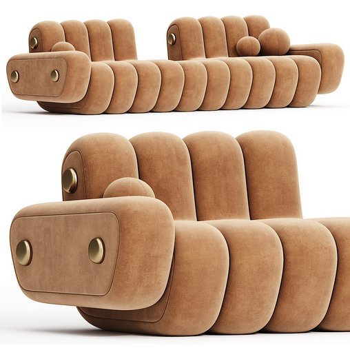 21st Century Dakota Sofa Armrest Aged Brushed Brass Nobuck 3d model Download Maxve