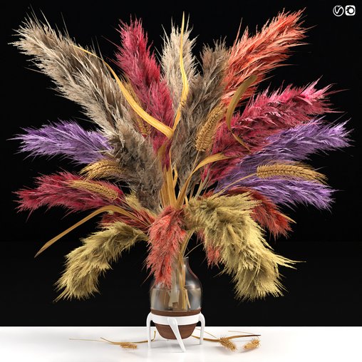Vase of color pampas grass and Wheat 3d model Download Maxve