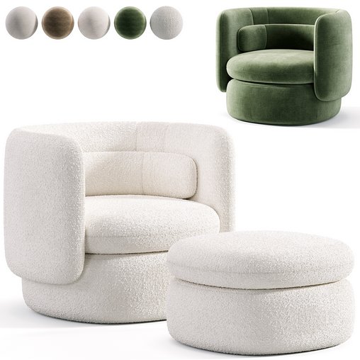 Aria 3 seater flannette armchair 3d model Download Maxve