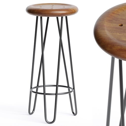 Teak Frisbee Bar Stool 3d model Download Maxve