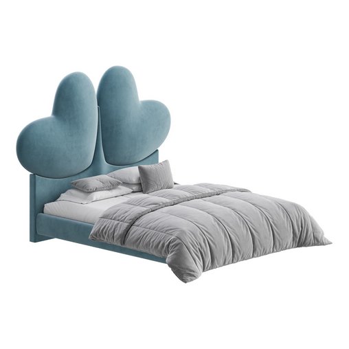 Elegant Blue Pine Wood Upholstered Panel Bed 3d model Download Maxve