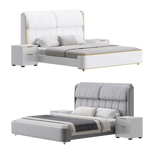 Elegant White Pine Wood Panel Bed 3d model Download Maxve