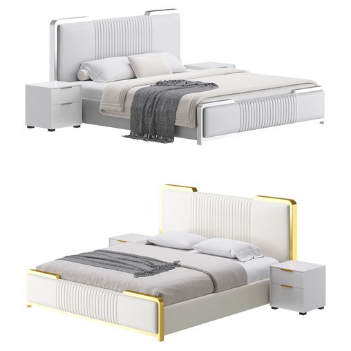 Glamorous White Wood Upholstered Bed I 3d model Download Maxve