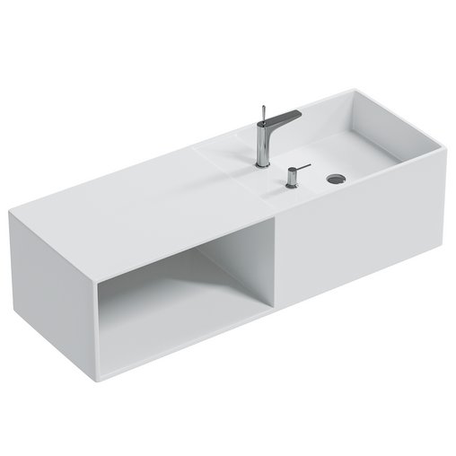 Mineral cast wall-mounted washbasin TWG36 in white with storage compartment on the left 3d model Download Maxve