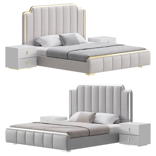 Glam Beige Upholstered Bed 3d model Download Maxve