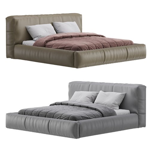 Icnoyotl suede fabric rectangular headboard modern bed I 3d model Download Maxve